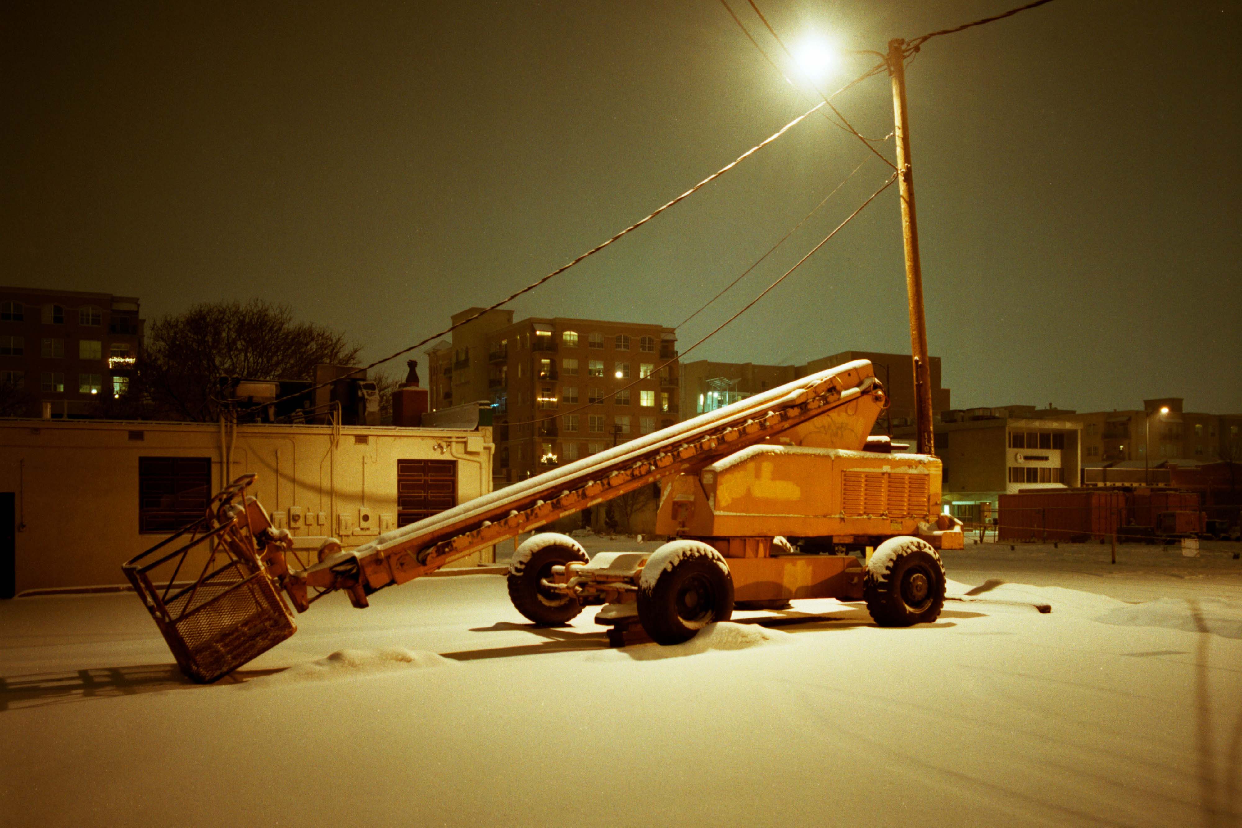 Denver snowstorm at night